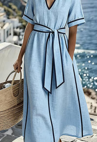 Women's Casual V-neck Color Block Loose Dress