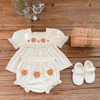 Summer Baby Flower Embroidered Short-sleeved Shirt Shorts Suit