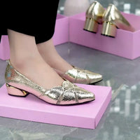 Stylish Chunky-heel Peep-toe Pointed-toe Versatile Low-heeled Womens Shoes