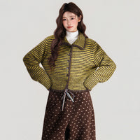 Polo Collar Striped Single-breasted Knitted Sweater Long Sleeve
