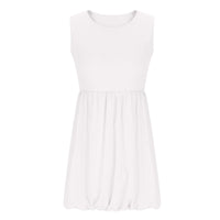 Round-neck Puffy Skirt Solid-color Ruffled Hem Zip-detail Sleeveless Dress
