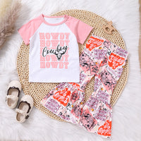 Children Girls' Contrast Color Letter Denim Printing Suit