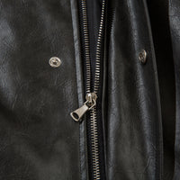 European And American Letters Embroidered Lapel Loose Leather Coat