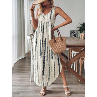 All Over Print Sleeveless V Neck Split Dress