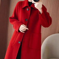 Double Faced Wool Mid Length Doll Collar Slim Fit Flattering Coat