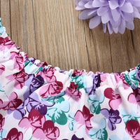 Girls' Flying Sleeves Flower Solid Color Briefs Set