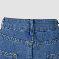 Blue Denim High - Waisted Ultra - Wide - Leg Jeans With Side Slit