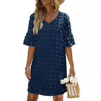 Chiffon Polka-Dot Flowy Short Dress Elegant For Work Commuting