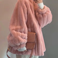 Korean small stand-up collar imitation rabbit fur coat women