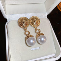 Vintage Flower Tassel Metallic Stud Earrings, Luxury Elegant Ear Jewelry