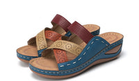 Large Size Women Casual Cross belt Hollow Color Stitching Slippers