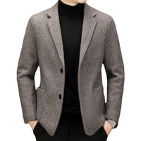 Men's Simple Casual Fit Solid Color Wool Tweed Jacket