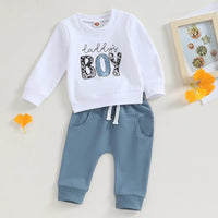 Long Sleeve British Letter Sleeves Sweater Full Printed Two-piece Suit