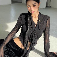 Outdoor V-neck See-through Strap Bare Midriff Slim Fit Slimming Cardigan