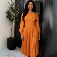 Waist-cinching Three-dimensional Floral Banquet Pleated Maxi Dress