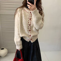 New Retro Soft Glutinous Handmade Stitching Round Neck Sweater Coat For Women