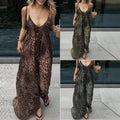 Sexy Leopard-print Backless V-neck Summer Slip Dress For Curvy Figures
