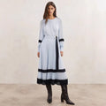 Color-blocked Round-neck Lace-trimmed Dress With A Belt