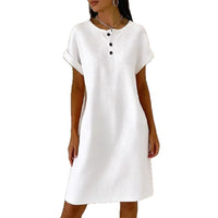 New Comfortable Casual Solid-Color Waffle-Knit Crew-Neck Dress