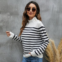 Women's Striped Sweater Loose Long Sleeve Stand Collar Sweater