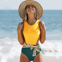 European And American Top And Bottom Color Matching Swimsuit One Piece