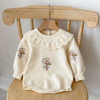 Knitted Ruffled Collar Long-sleeved Jumpsuit