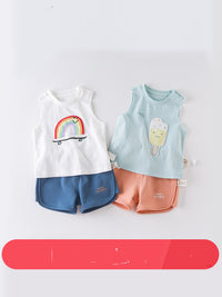 Baby cartoon cute vest casual shorts two-piece set