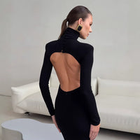 Elegant Black Sexy Backless Knitted Bodycon Dress For Women