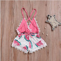 Watermelon printed lace halter halter romper