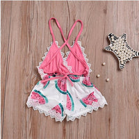 Watermelon printed lace halter halter romper