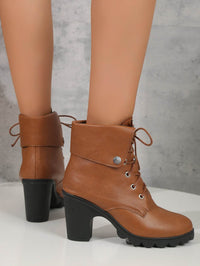 Female Plus Size Female High Heel Lace-up Round Head Ankle Boots