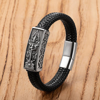 Mens Classic Stainless Steel Leather Bracelet
