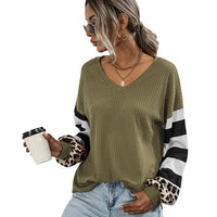 Striped stitching long-sleeved T-shirt women