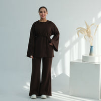 Middle Eastern-style Minimalist And Elegant Long-sleeve Wide-leg Pants Set