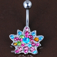 Colorful lotus belly ring with diamonds