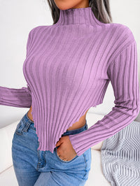 Women Sexy Half Turtleneck Asymmetric Long Sleeve Knit Top