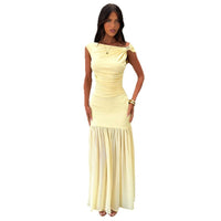 Fashionable One-Shoulder Metal-Twist Cinched Waist Mesh Dress