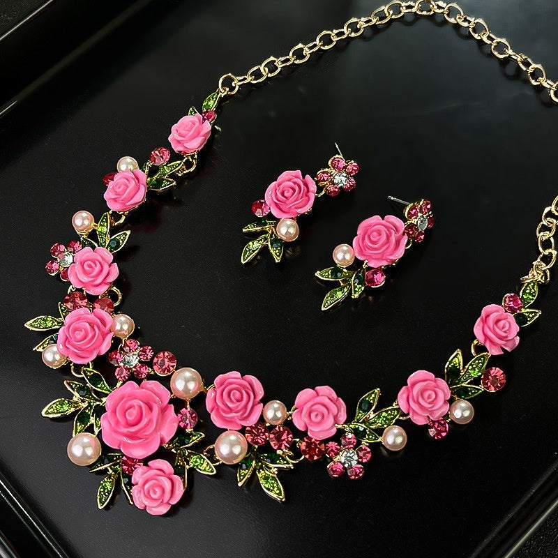 Camellia Suit Three-dimensional Flower Earrings Necklace