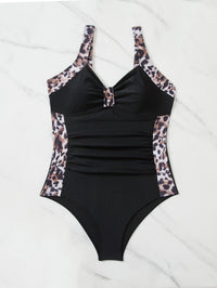 Women's Fashion One-piece Swimsuit Leopard Print Contrast Color