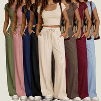 Y2K 2-piece Short-sleeve And Long-pants Set For Women