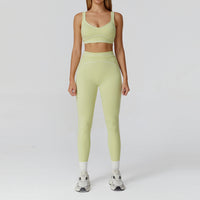 Contrast-color Brushed Yoga Set With Dual Shoulder Straps