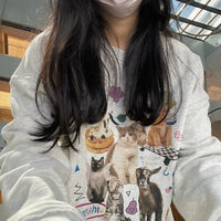 Milk Cat Printed Sweatshirt Autumn Winter Long Sleeve Fashio