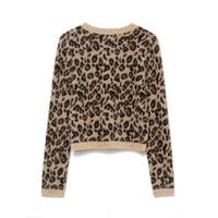 Retro Leopard-Print Crew-Neck Cropped Knitted Sweater