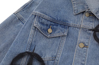 Dark Cross Graffiti Patterned Denim Jacket