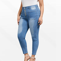 European And American Plus-Size Womens Tight Washed Denim Jeans