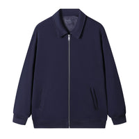 Japanese Retro Heavyweight 420g Silver Fox Fleece Solid Color Lapel Zip-up Jacket