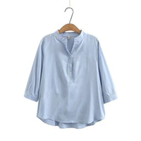 Loose Cotton Linen Top Three-quarter Color Shirt