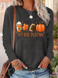 Positioning Printed Pattern Women's Long Sleeved Versatile Round Neck