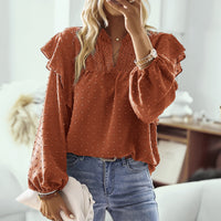 Spring And Summer Ruffled Lantern Sleeves Lace Stitching Coat