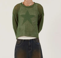 Women's Fashion Five-pointed Star Hollow Out Sweater Loose Casual